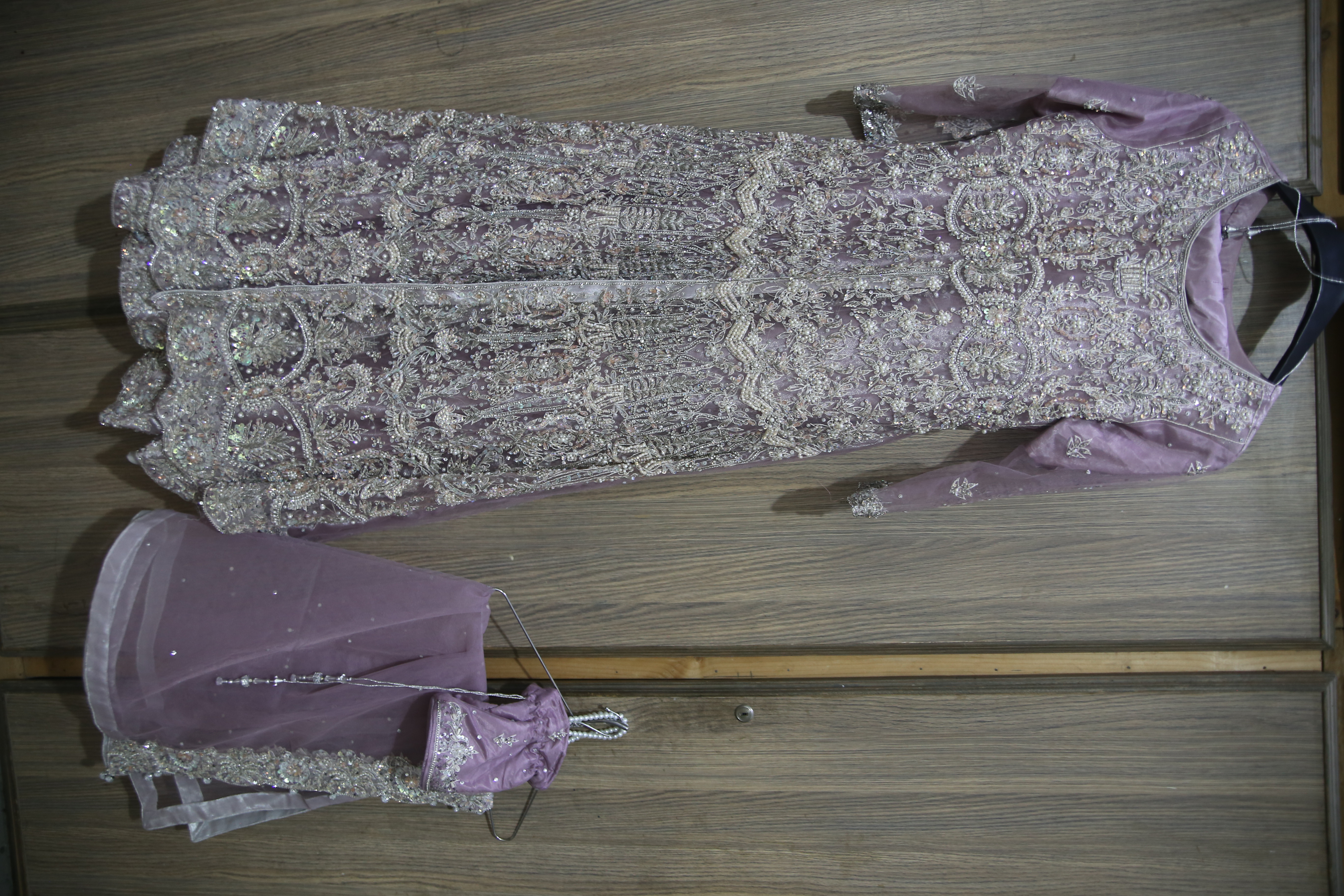 lilac colour gown maxi with customized bag