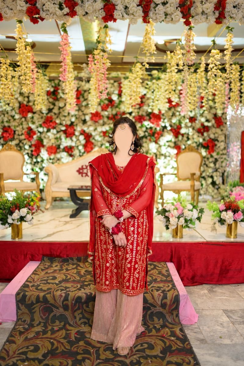 Bright Red n Gold Shiffon Gota Dress