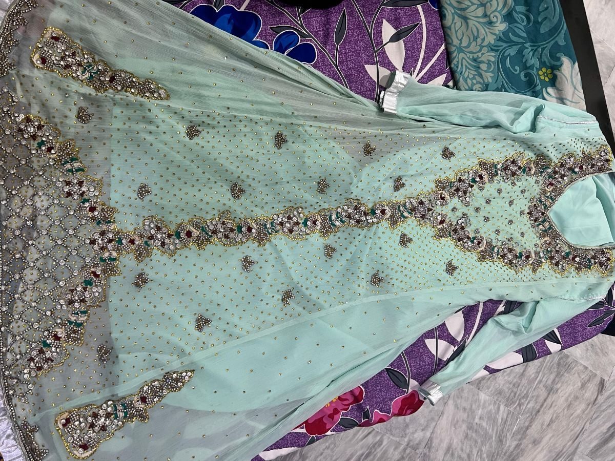 Pista green stone work maxy