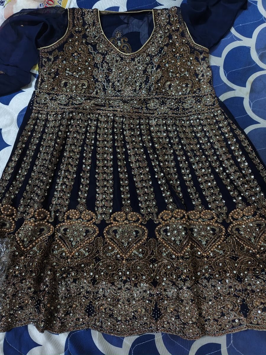 Blue Georgette Frock with shiny Organza Trouser