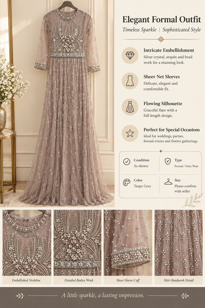 Champagne Gold Embroidered Formal Dress | Luxury Party Wear
