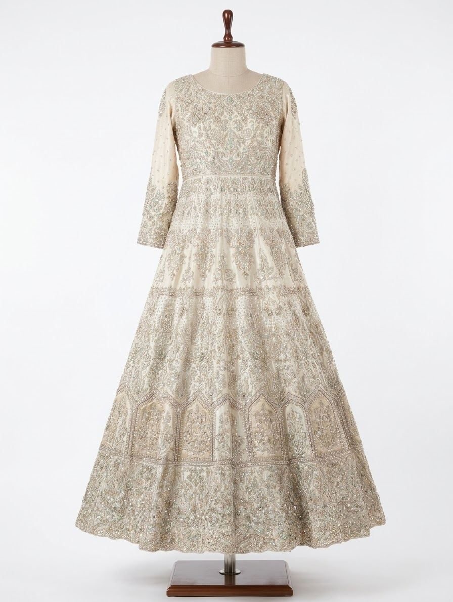 Bridal maxi with long tail dupatta